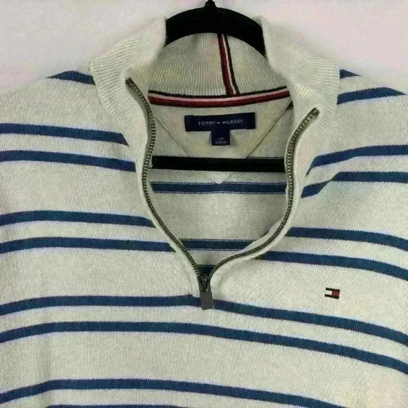 Tommy Hilfiger Mock Neck Zip Up Striped Sweater - Picture 2 of 7
